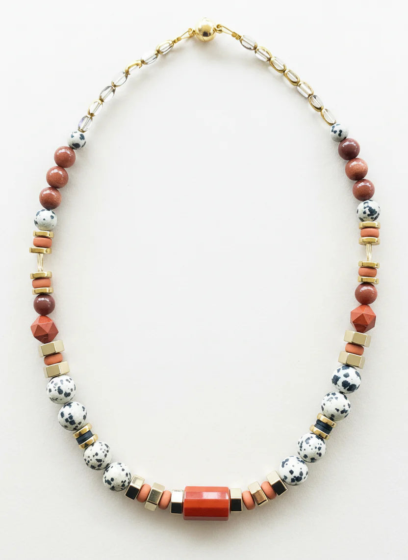 Dalmatian Jasper & Sandstone Barrel Necklace