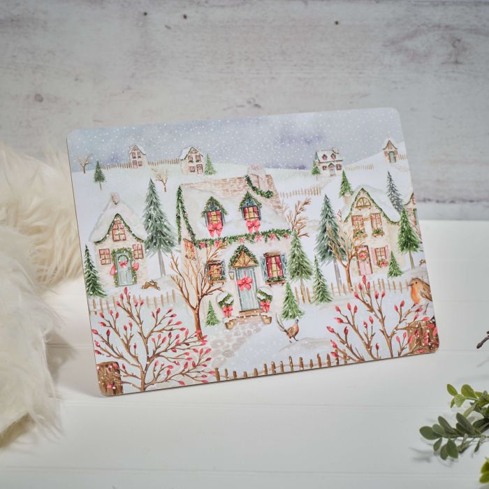 Holly Cottage Snowy House Scene Placemat - Box of 4