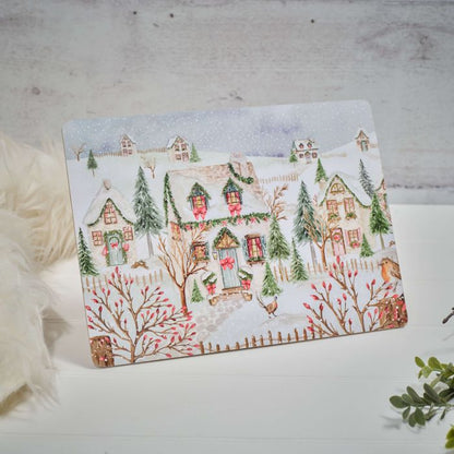 Holly Cottage Snowy House Scene Placemat - Box of 4
