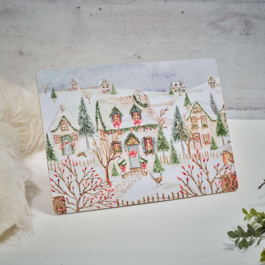 Holly Cottage Snowy House Scene Placemat - Box of 4