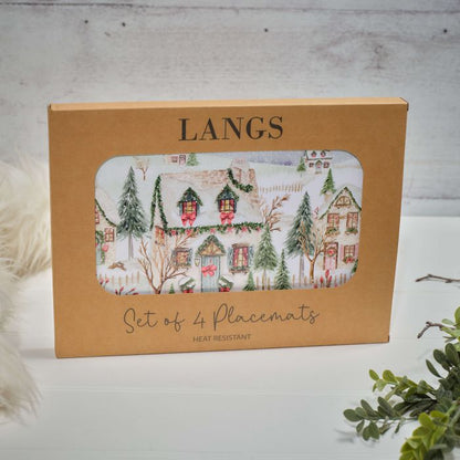Holly Cottage Snowy House Scene Placemat - Box of 4