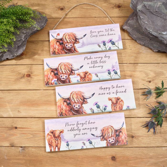 Highland Cow with Thistle Wood Plaque