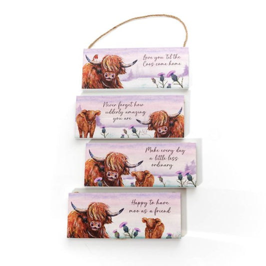 Highland Cow with Thistle Wood Plaque