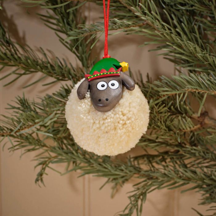Pom Pom Sheep with Elf Hat Hanger - Cream