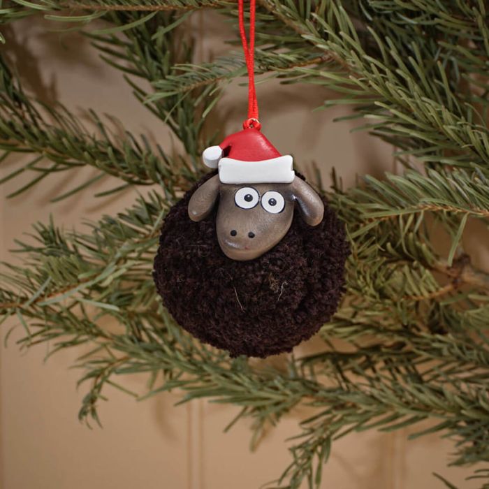 Pom Pom Sheep with Santa Hat Hanger - Black
