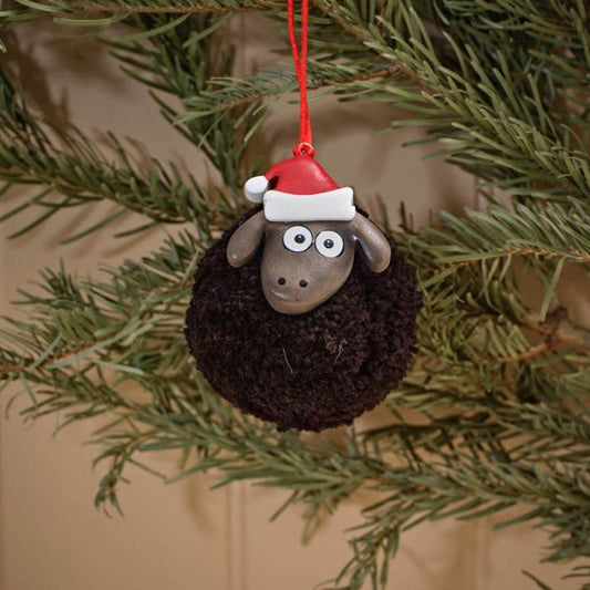 Pom Pom Sheep with Santa Hat Hanger - Black