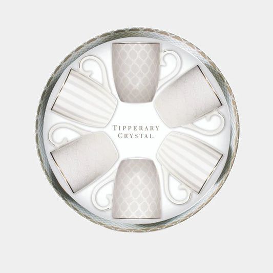 Tipperary Crystal Set of 6 Bone China Mugs - Grey Stripe