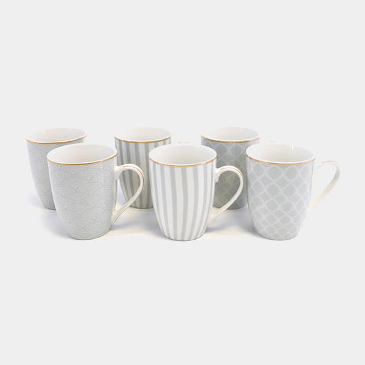 Tipperary Crystal Set of 6 Bone China Mugs - Grey Stripe