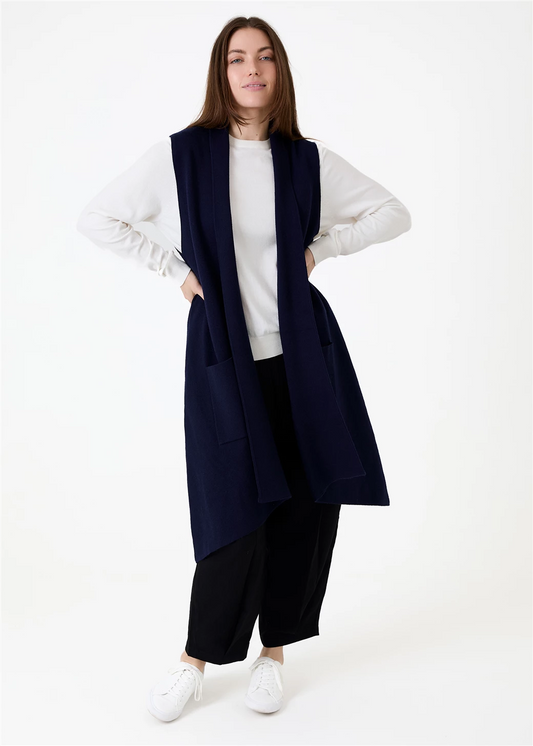 Cashmere Like Doubleknit Roll Collar Gilet - Navy