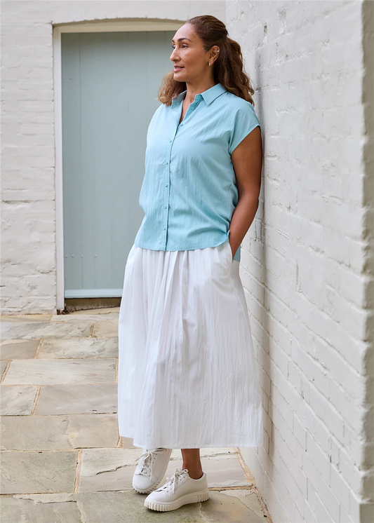 Cap Sleeve Button Through Shirt - Sea Foam