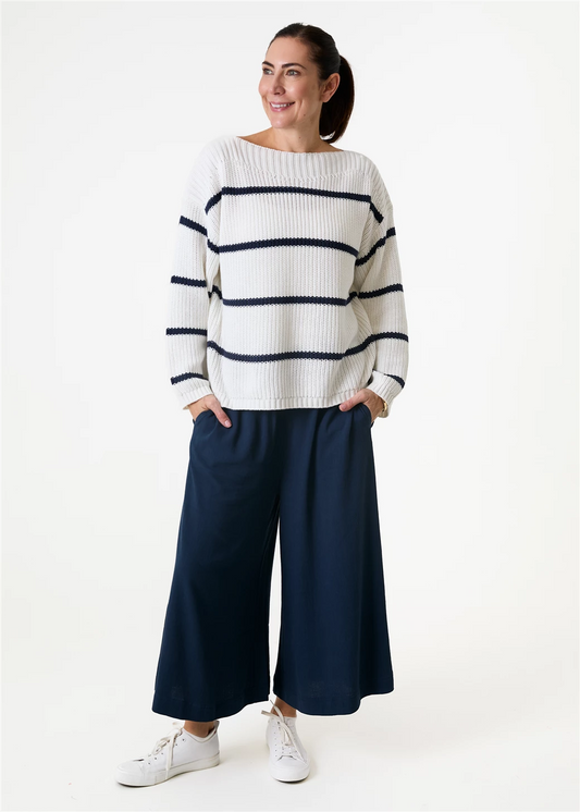 Cotton Mix Boat Neck Stripe Jumper - White