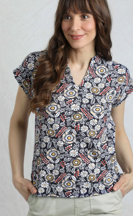 Alia Organic Cotton Printed Jersey Top - Navy