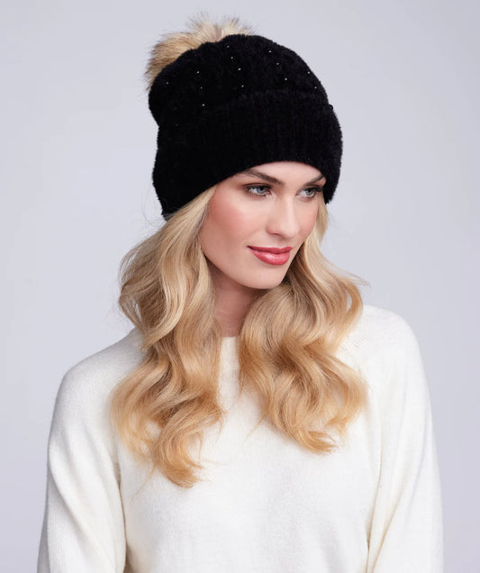Alora - Soft Embellished Pom Pom Hat
