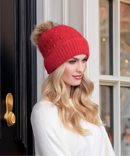Alora - Soft Embellished Pom Pom Hat