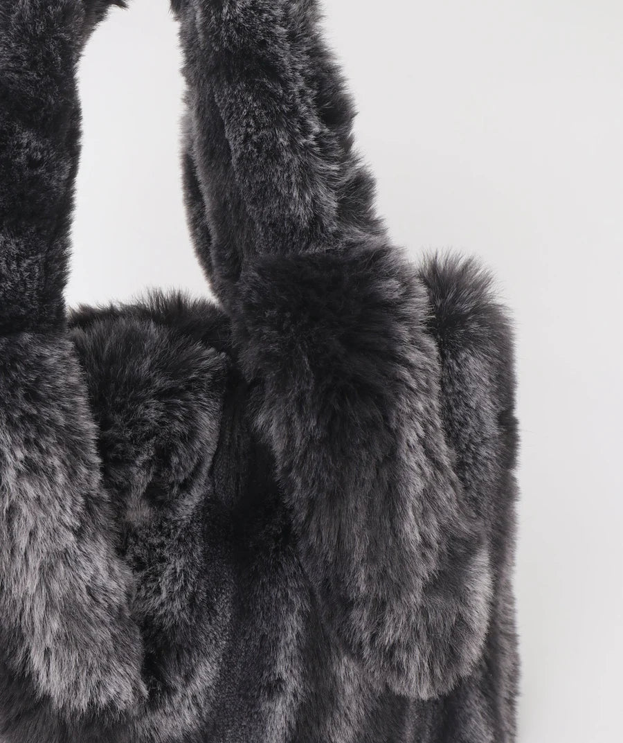 Alpine - Black Ombre Plush Faux Fur Tote Bag