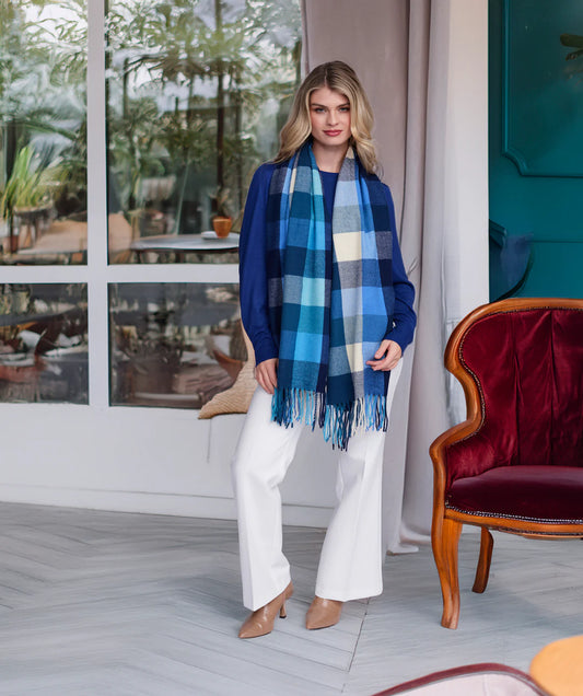 Aria - Blue Check Winter Scarf