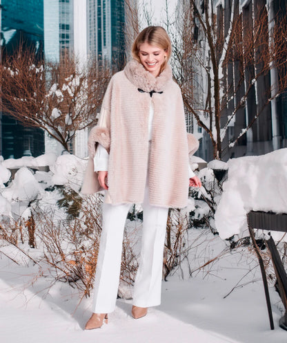 Ariana - Faux Suede Wrap with Plush Faux Fur Trim