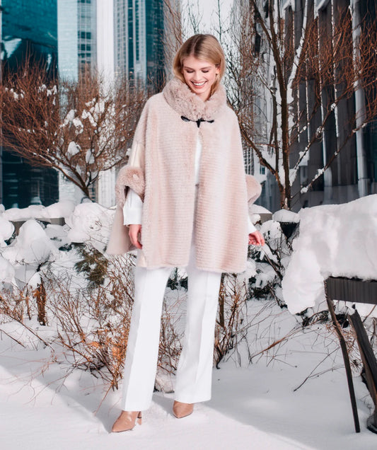 Ariana - Faux Suede Wrap with Plush Faux Fur Trim