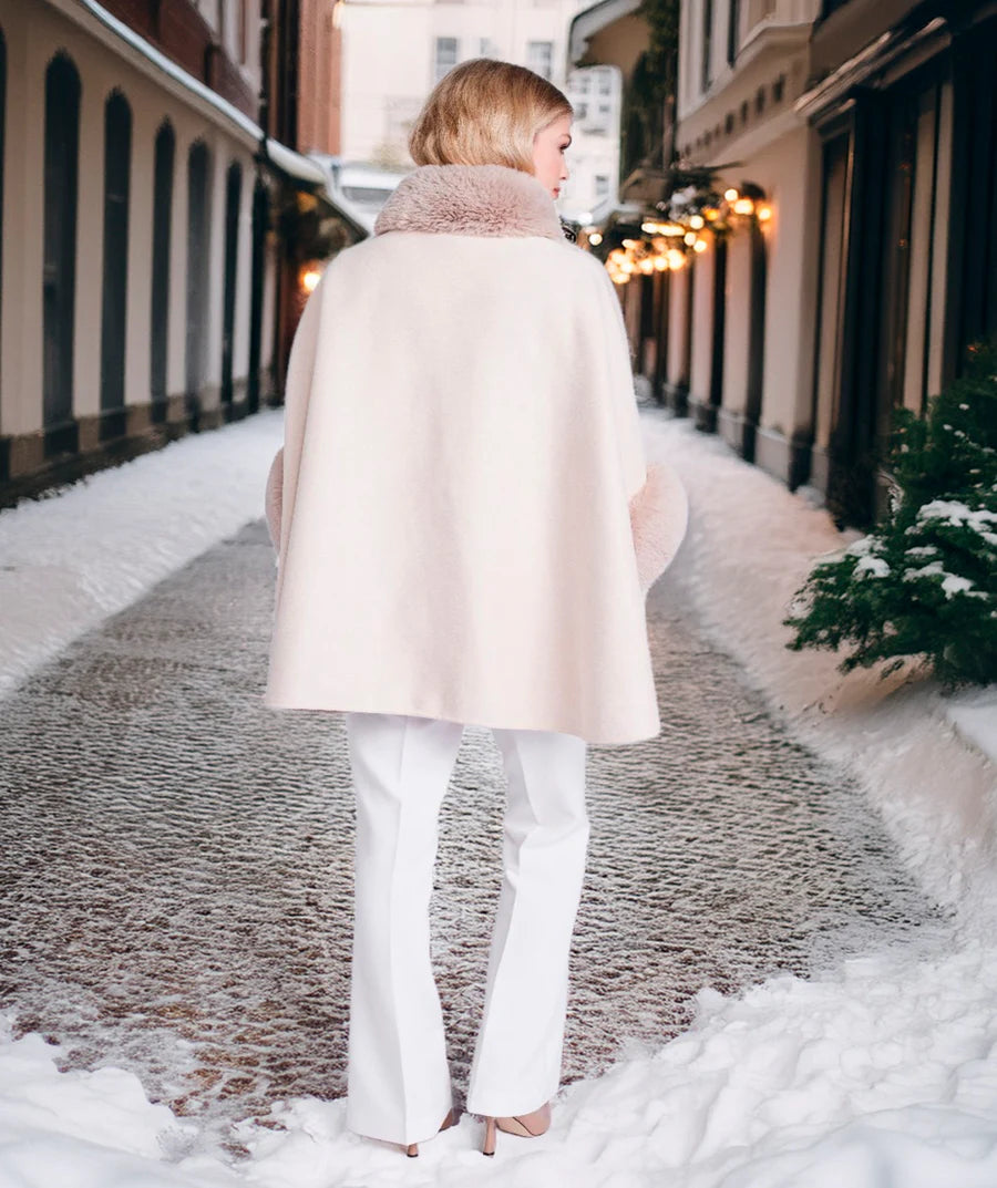 Ariana - Faux Suede Wrap with Plush Faux Fur Trim