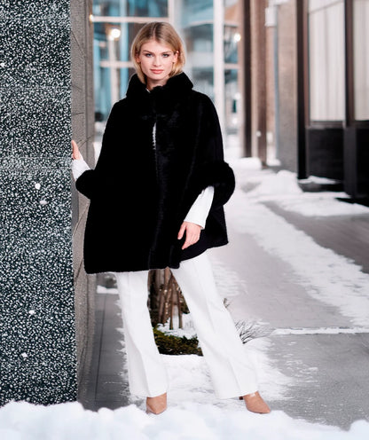 Ariana - Faux Suede Wrap with Plush Faux Fur Trim