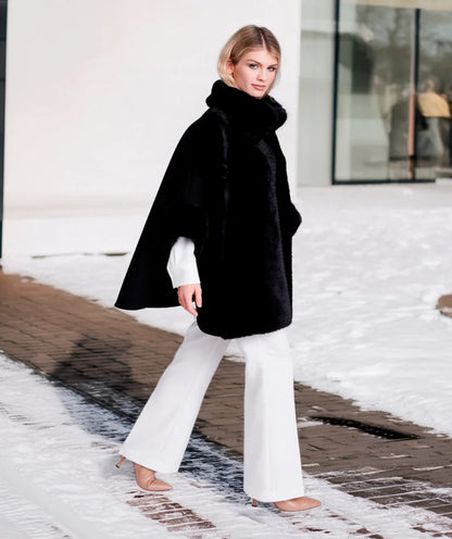 Ariana - Faux Suede Wrap with Plush Faux Fur Trim