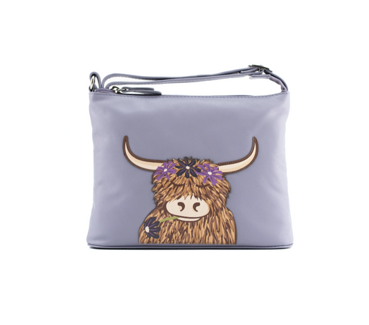 Bella Highland Cow Midi Crossbody Bag - Purple