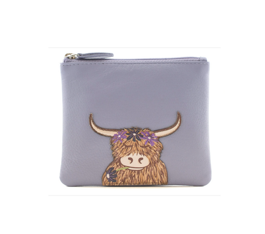 Bella Highland Cow Soft Leather Coin Purse - Purple