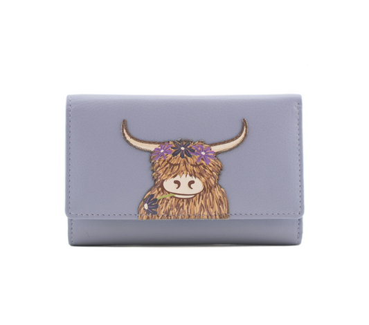Bella Highland Cow Large Tri-fold Purse - Purple