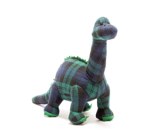 Diplodocus Dinosaur Soft Toy Blue Tartan