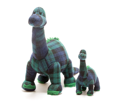 Diplodocus Dinosaur Baby Rattle Blue Tartan