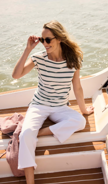 Bowe Organic Cotton Striped Jersey T-Shirt - Mineral Blue