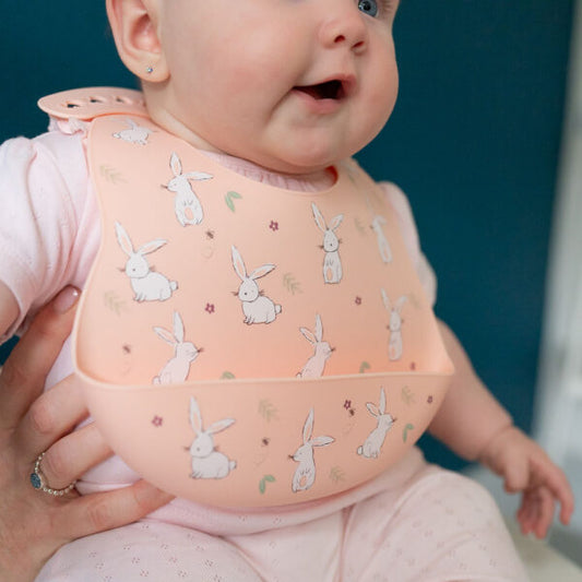 Bunnies on Pink Silicon Catch it Bib