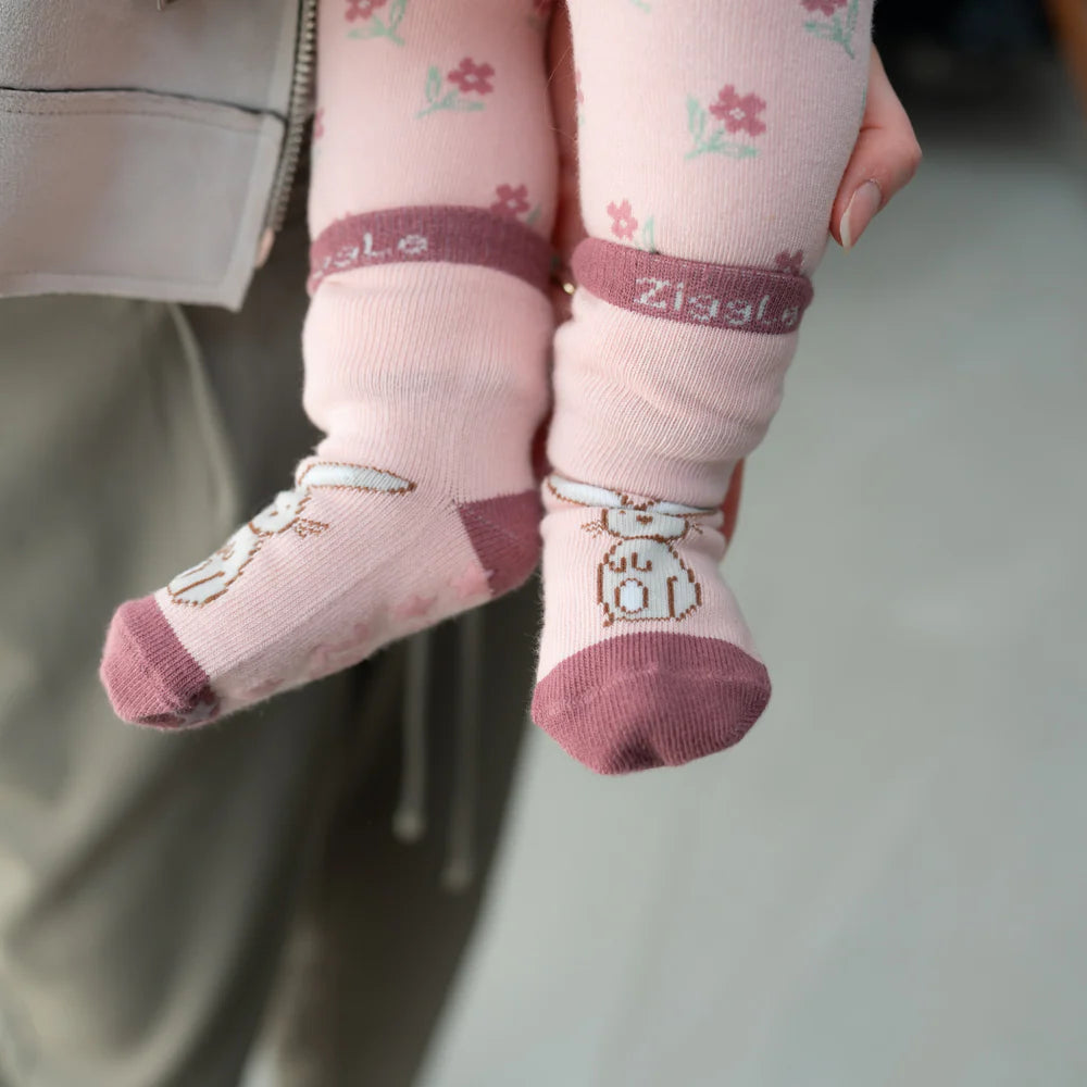 Pink socks with floral patterns