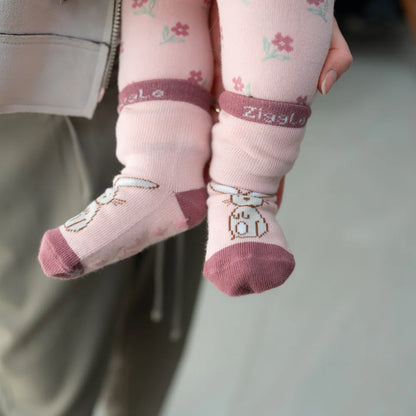 Pink socks with floral patterns