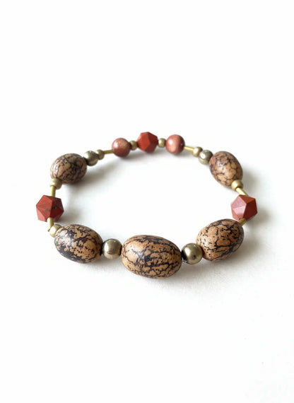 Red Jasper & Burlywood Mala Wood Bracelet