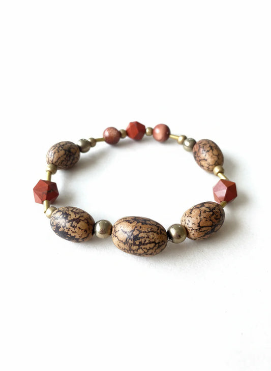 Red Jasper & Burlywood Mala Wood Bracelet