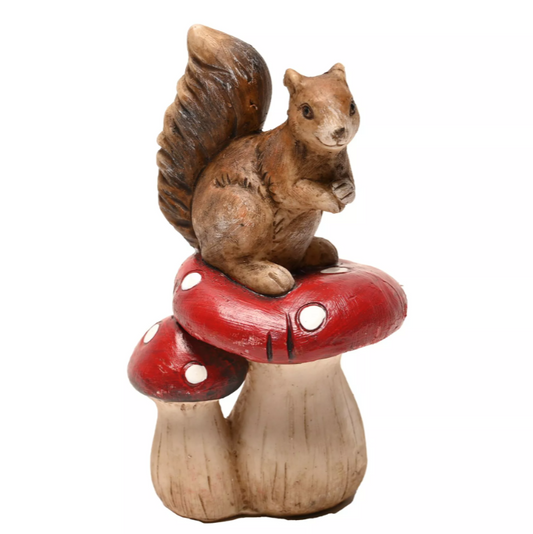 Squirrel Standing On Mushroom Ornament