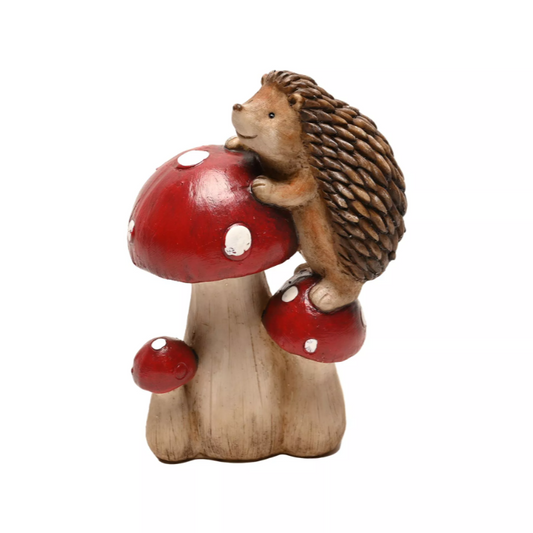Hedgehog Climbing On Mushrooms Ornament