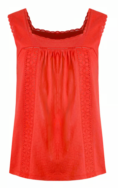 Chelle Organic Cotton Jersey Square Neck Vest - Tango Red