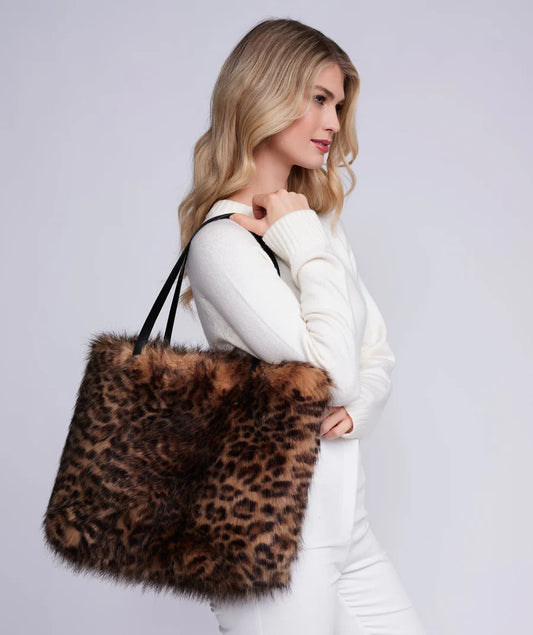 Delevigne - Leopard Print Faux Fur Tote Bag