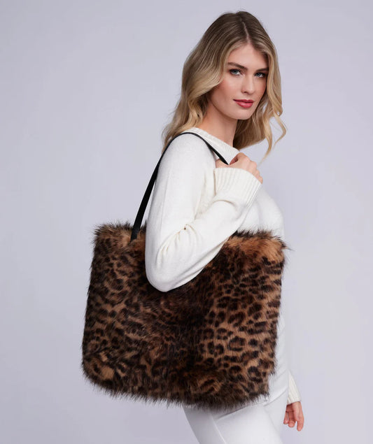 Delevigne - Leopard Print Faux Fur Tote Bag