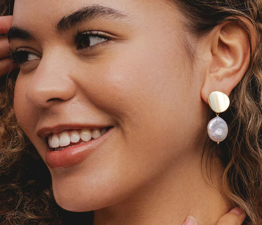 Gold Plated Earrings with Freshwater Pearl and a Free Gift Box