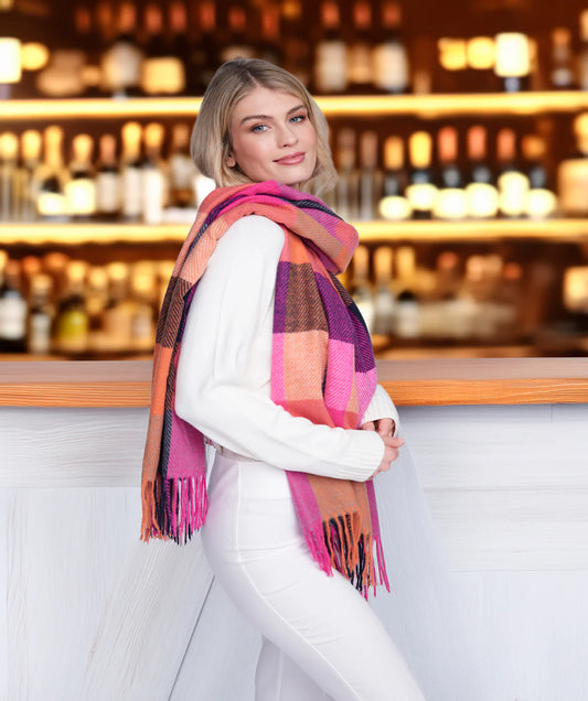 Evette - Pink Check Pattern Winter Scarf