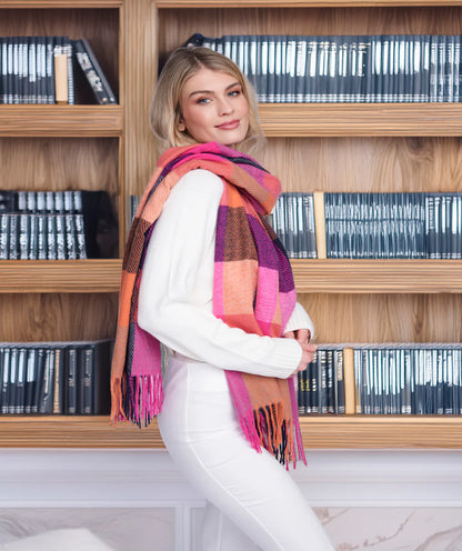 Evette - Pink Check Pattern Winter Scarf