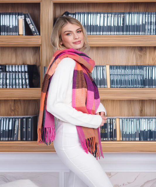 Evette - Pink Check Pattern Winter Scarf