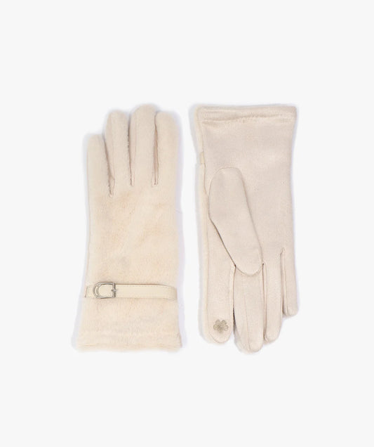 Evie - Cream Lined Faux Fur Gloves