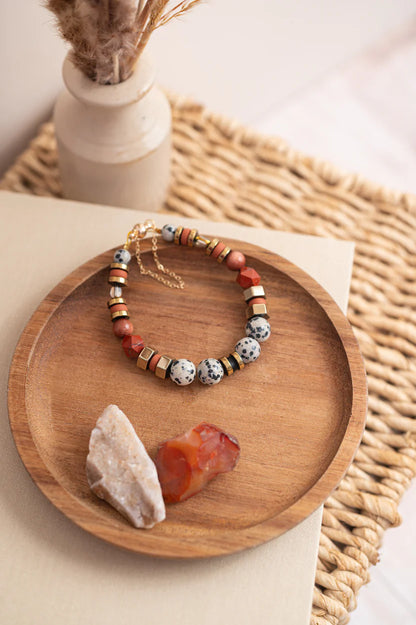 Dalmatian Jasper & Sandstone Barrel Bracelet
