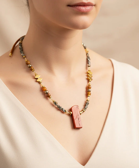 Red Jasper, Maifan, & Nugget Necklace