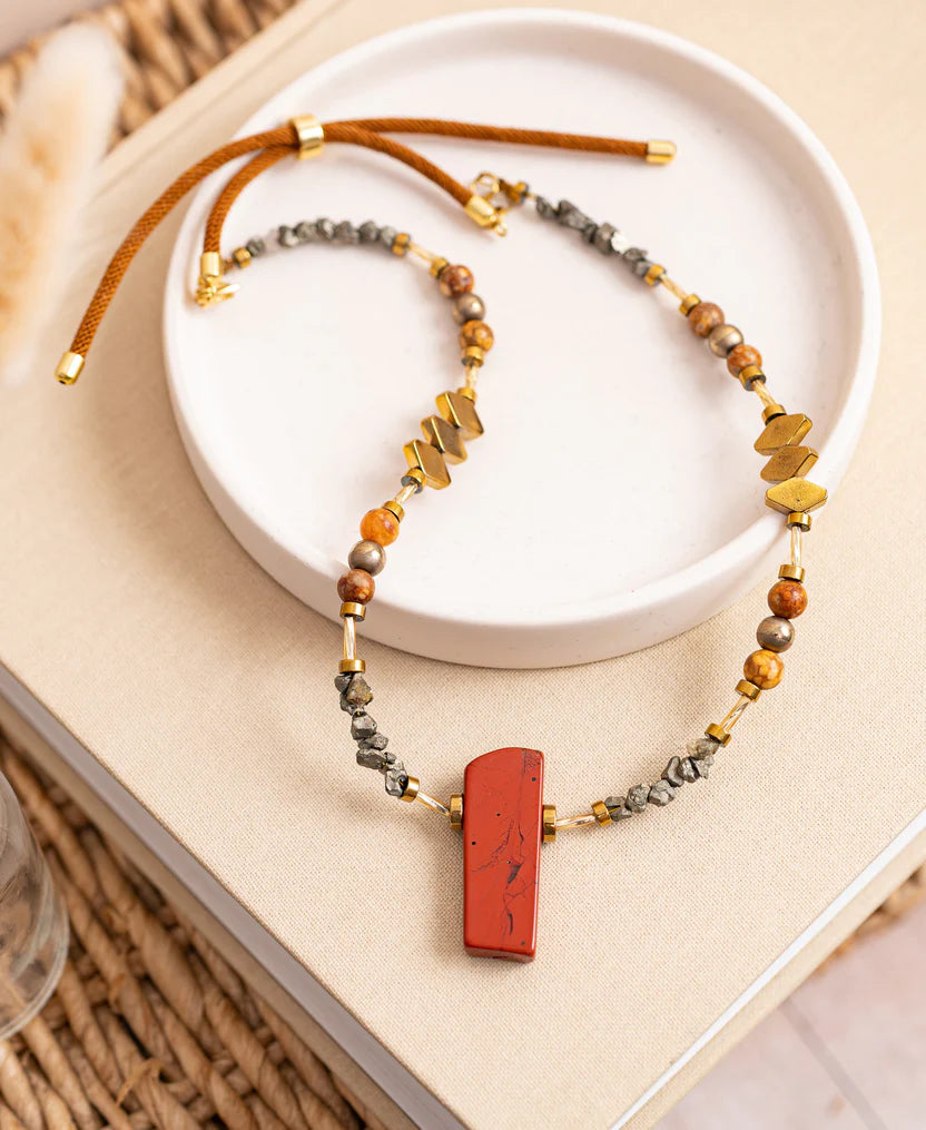 Red Jasper, Maifan, & Nugget Necklace