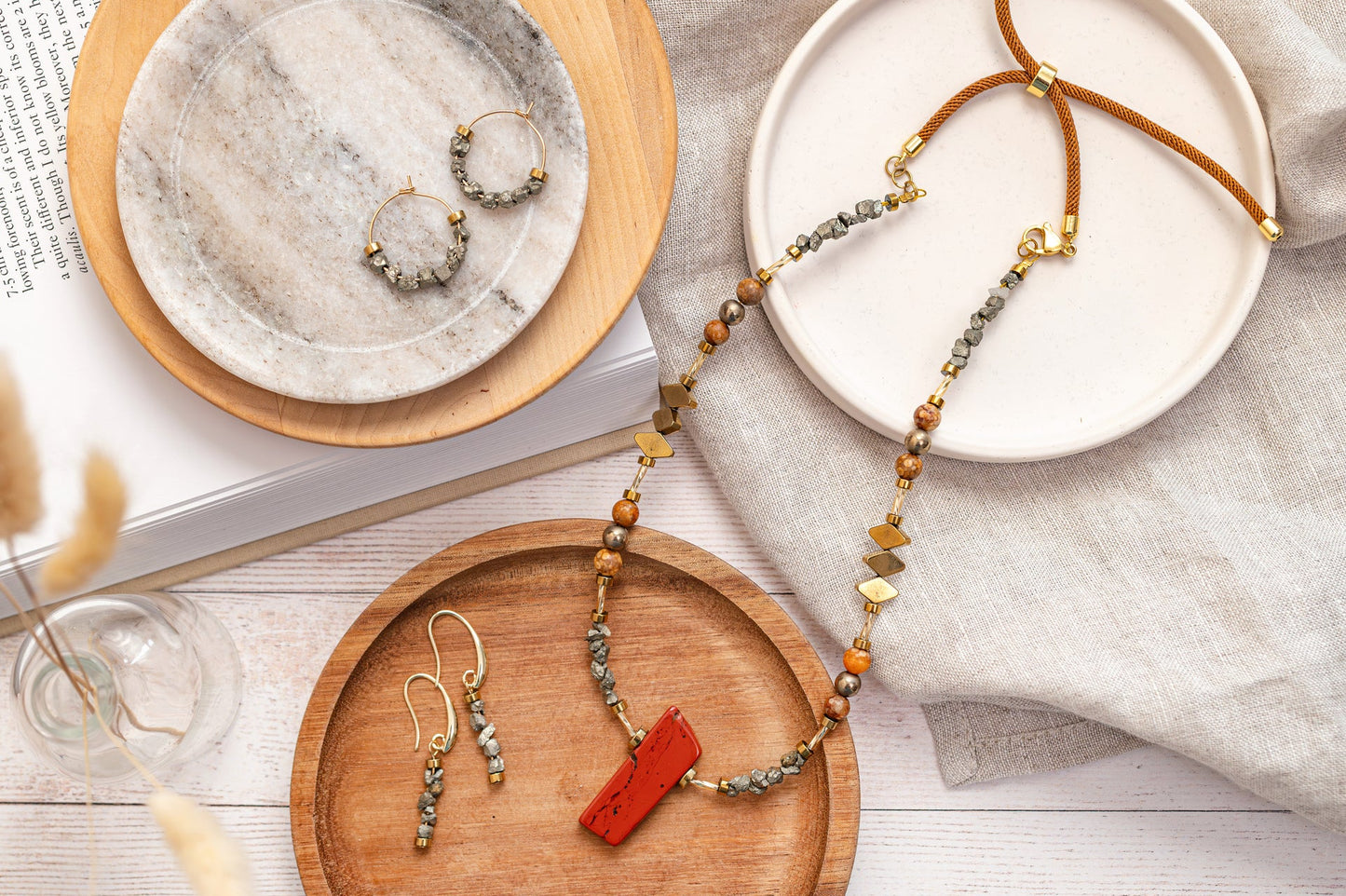 Red Jasper, Maifan, & Nugget Necklace